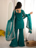 Graceful Teal Green Embroidered Silk Festival Wear Salwar Suit