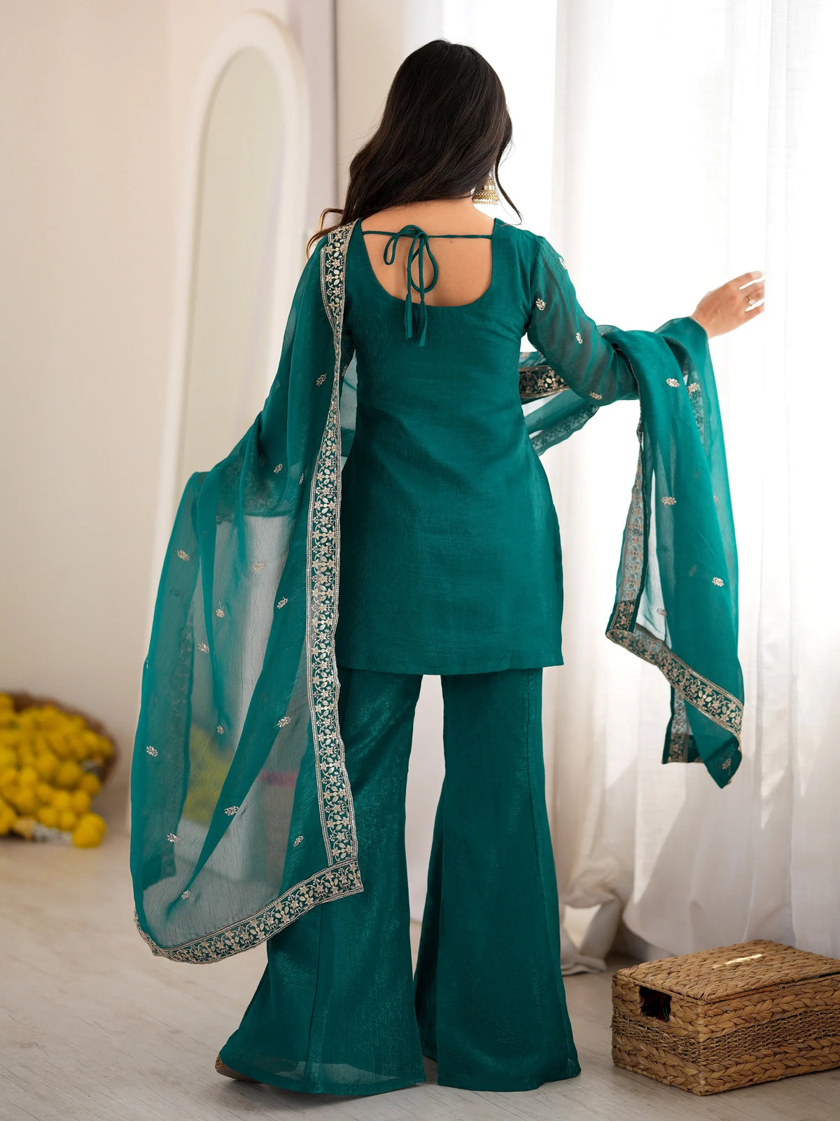Graceful Teal Green Embroidered Silk Festival Wear Salwar Suit