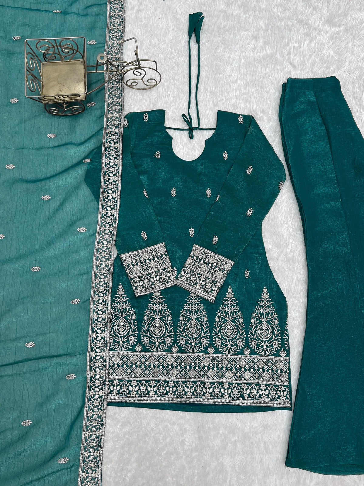 Graceful Teal Green Embroidered Silk Festival Wear Salwar Suit