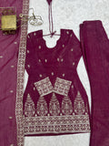 Radiant Wine Embroidered Silk Wedding Wear Salwar Suit