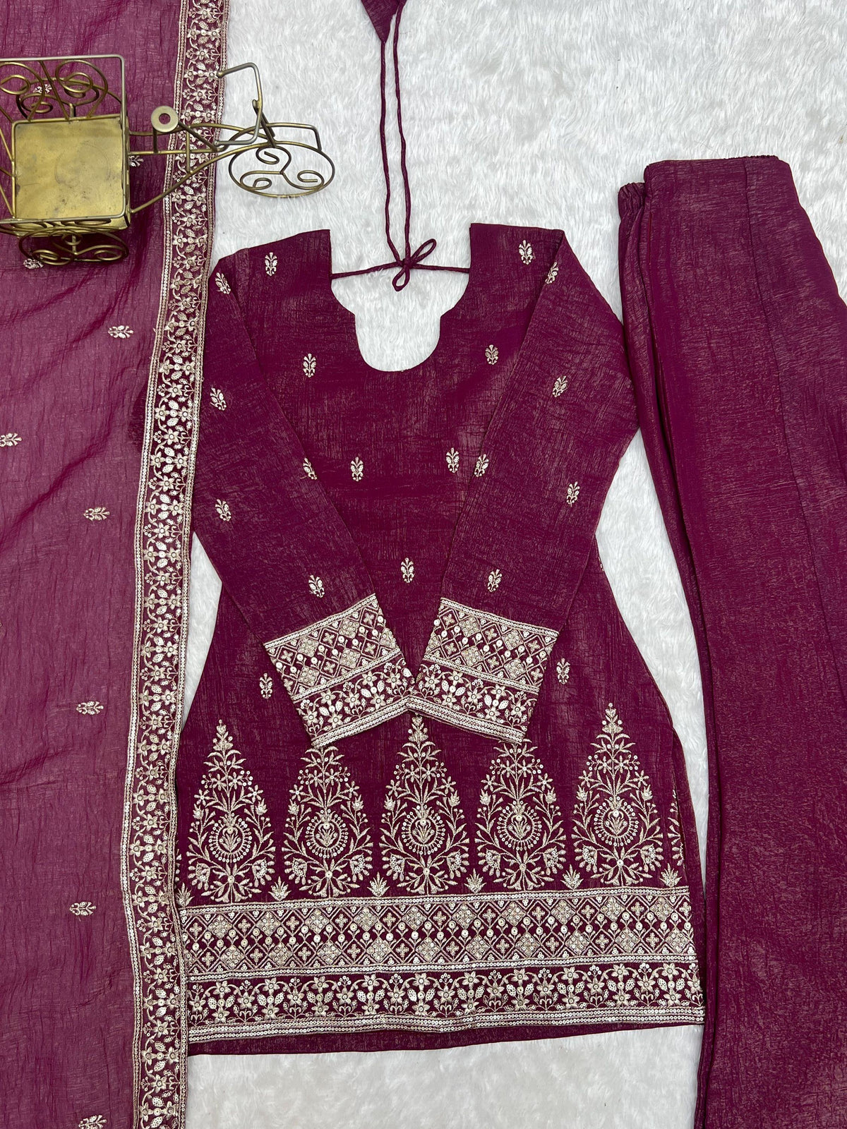 Radiant Wine Embroidered Silk Wedding Wear Salwar Suit