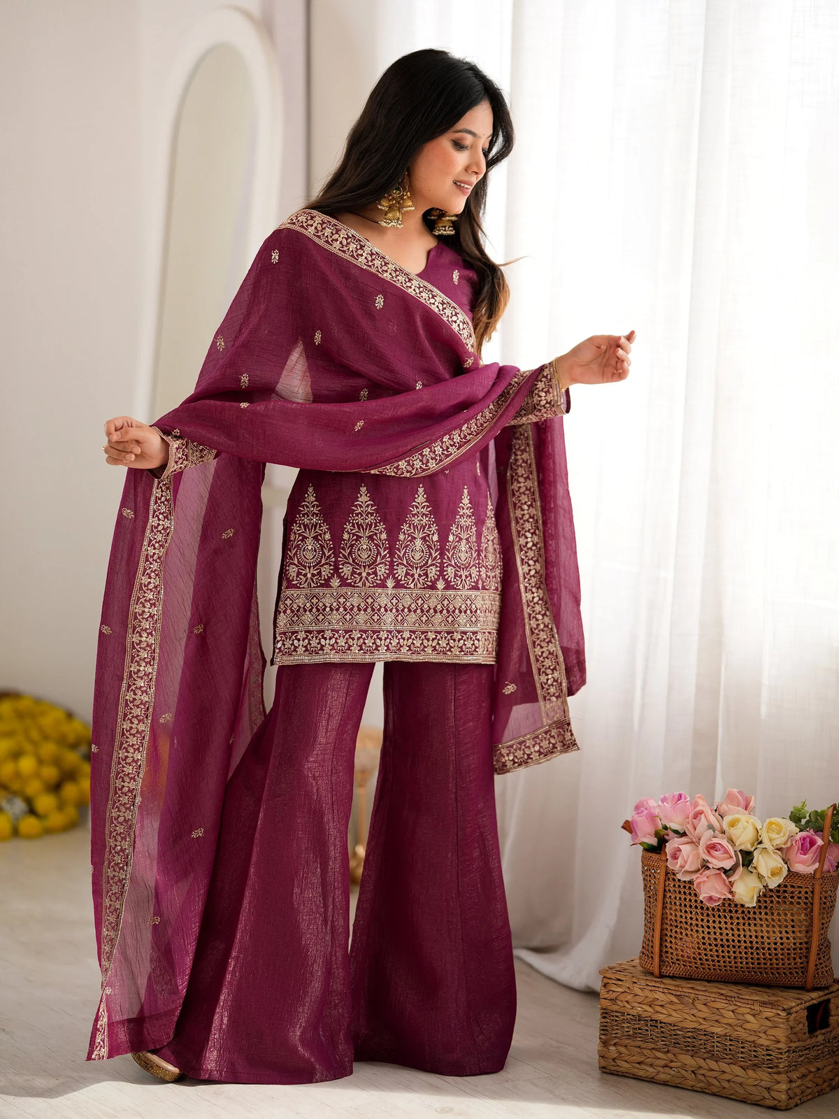 Radiant Wine Embroidered Silk Wedding Wear Salwar Suit