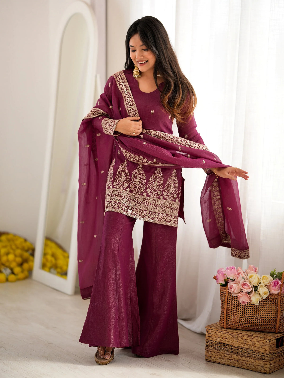 Radiant Wine Embroidered Silk Wedding Wear Salwar Suit