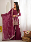 Radiant Wine Embroidered Silk Wedding Wear Salwar Suit