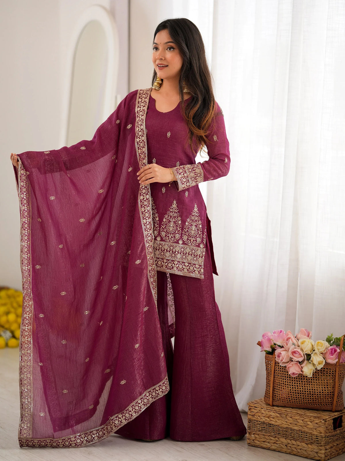 Radiant Wine Embroidered Silk Wedding Wear Salwar Suit