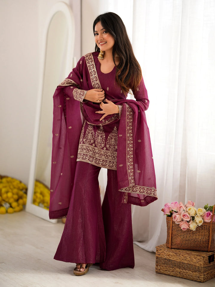 Radiant Wine Embroidered Silk Wedding Wear Salwar Suit