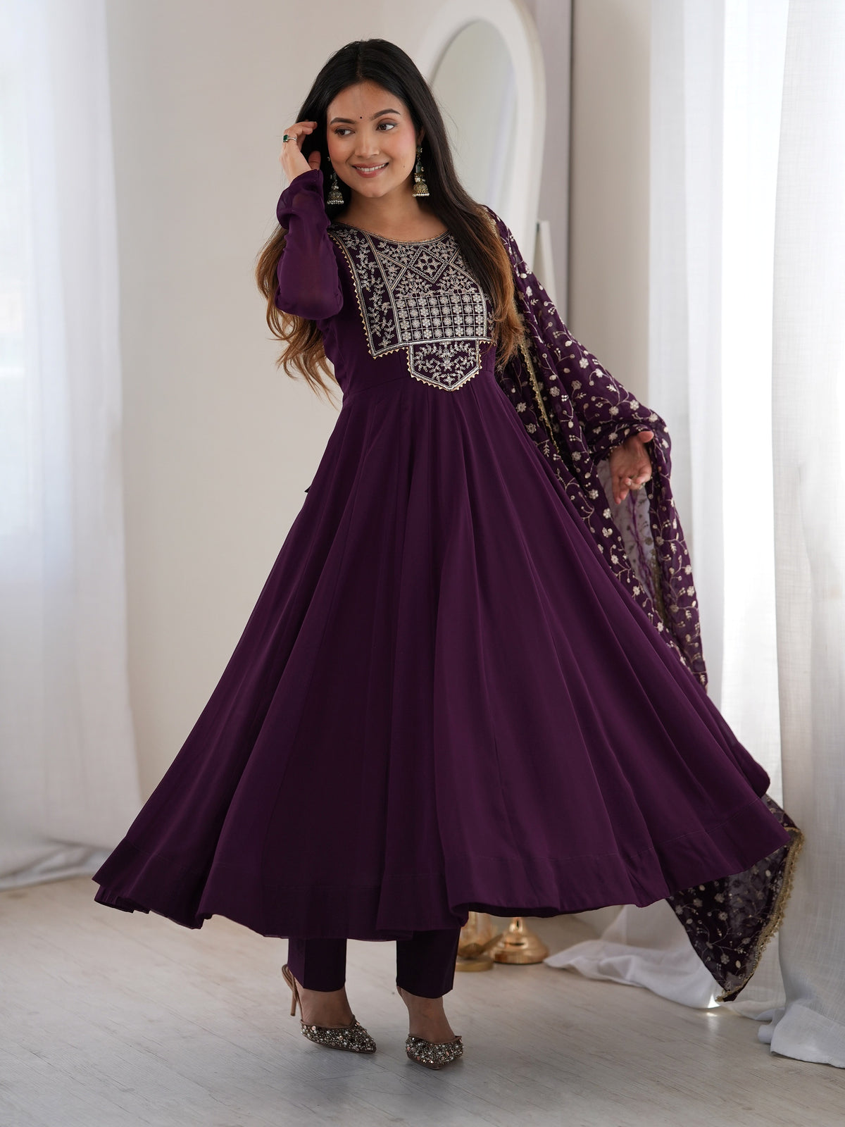 Fabulous Purple Sequin Work Georgette Festival Wear Anarkali Suit