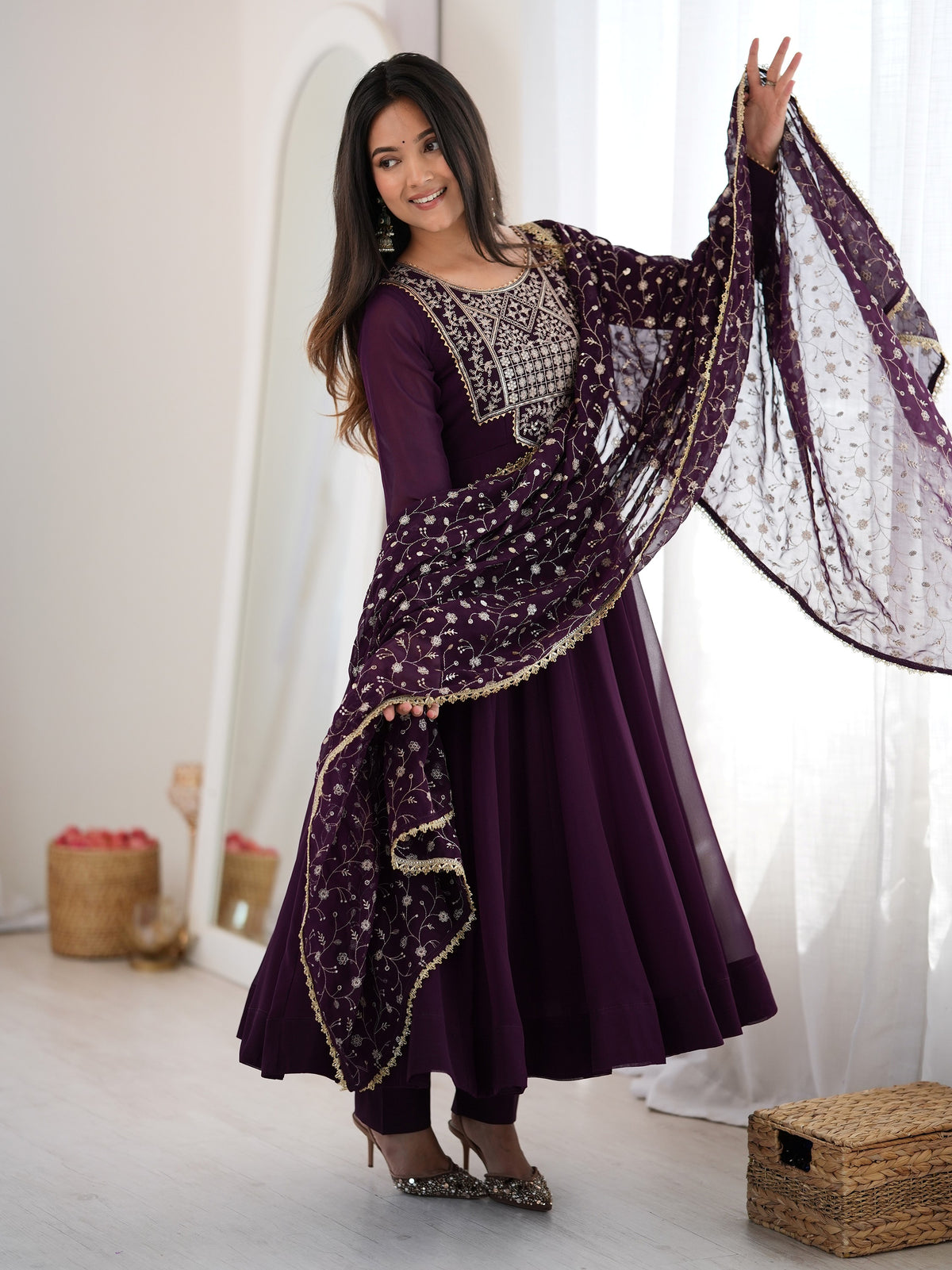 Fabulous Purple Sequin Work Georgette Festival Wear Anarkali Suit