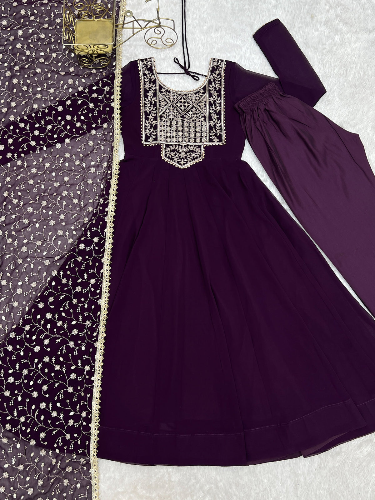 Fabulous Purple Sequin Work Georgette Festival Wear Anarkali Suit