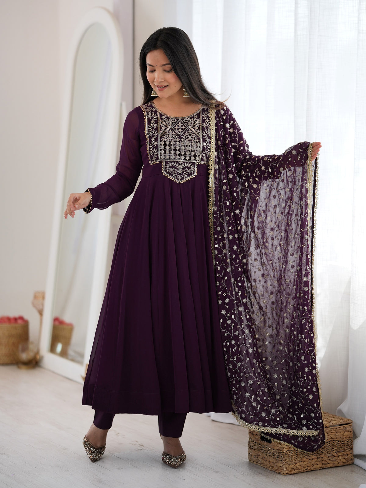 Fabulous Purple Sequin Work Georgette Festival Wear Anarkali Suit