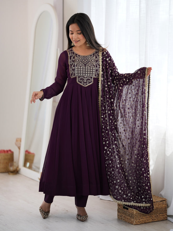 Fabulous Purple Sequin Work Georgette Festival Wear Anarkali Suit