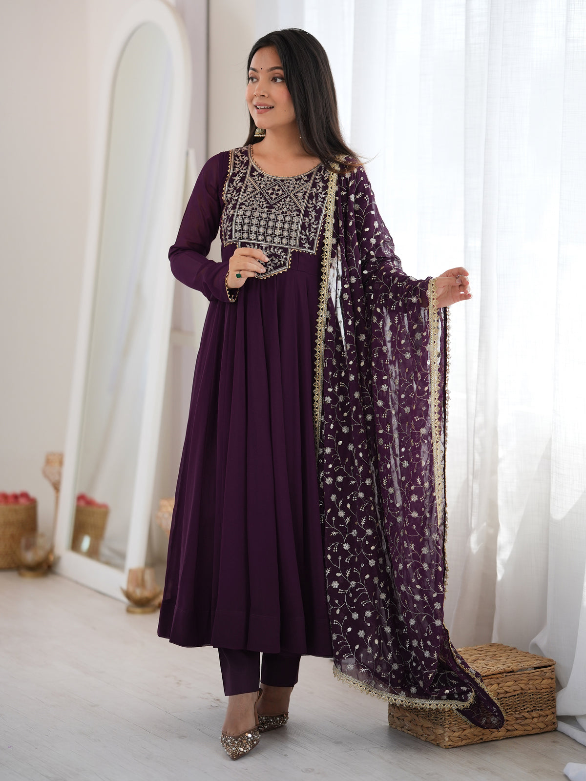 Fabulous Purple Sequin Work Georgette Festival Wear Anarkali Suit
