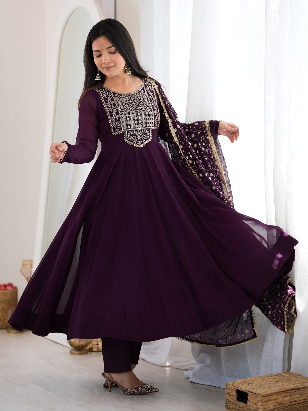 Fabulous Purple Sequin Work Georgette Festival Wear Anarkali Suit