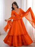 Dazzling Orange Thread Work Silk Festive Wear Palazzo Suit