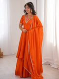 Dazzling Orange Thread Work Silk Festive Wear Palazzo Suit