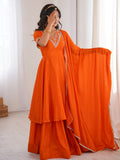 Dazzling Orange Thread Work Silk Festive Wear Palazzo Suit