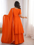 Dazzling Orange Thread Work Silk Festive Wear Palazzo Suit