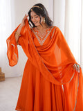 Dazzling Orange Thread Work Silk Festive Wear Palazzo Suit