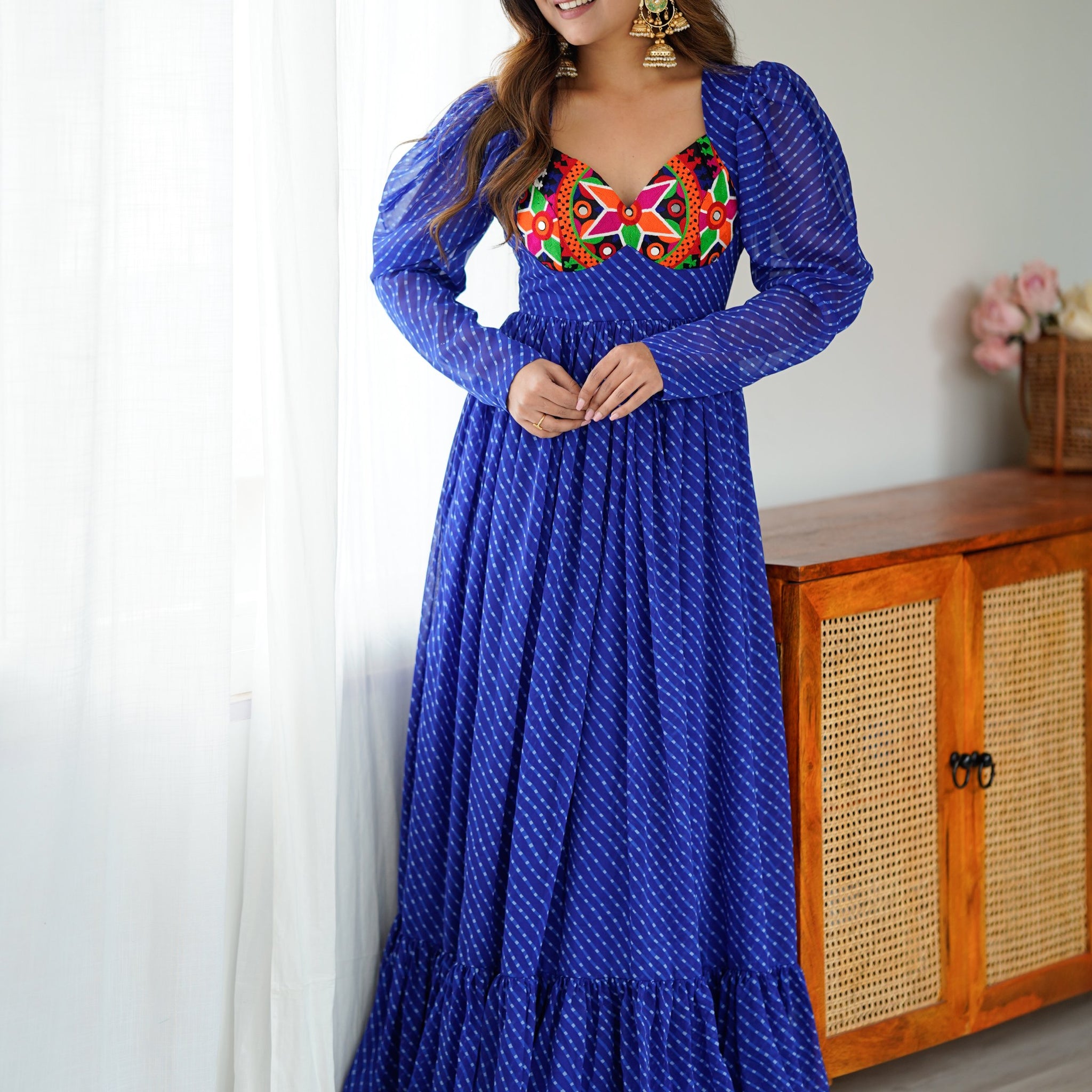 Bewitching Blue Laheriya Printed Georgette Navratri Wear Gown