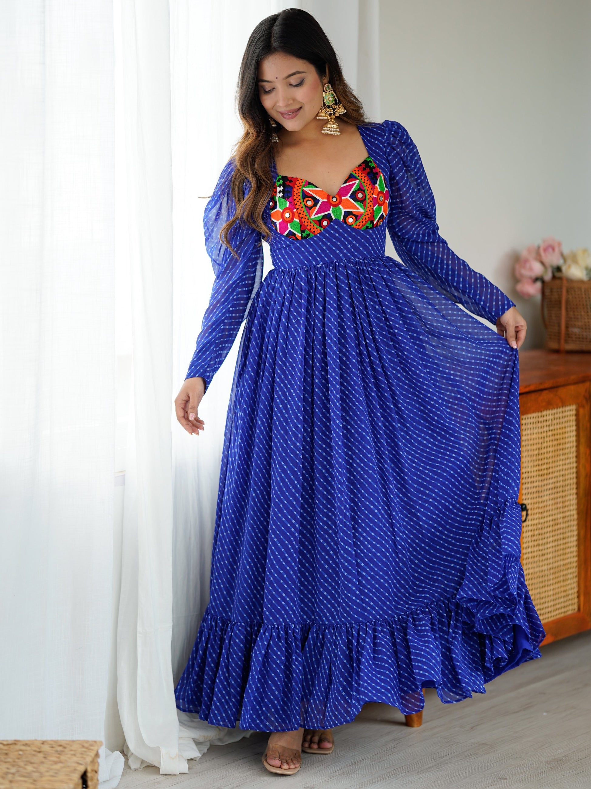 Bewitching Blue Laheriya Printed Georgette Navratri Wear Gown