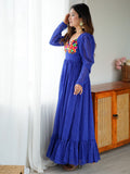 Bewitching Blue Laheriya Printed Georgette Navratri Wear Gown