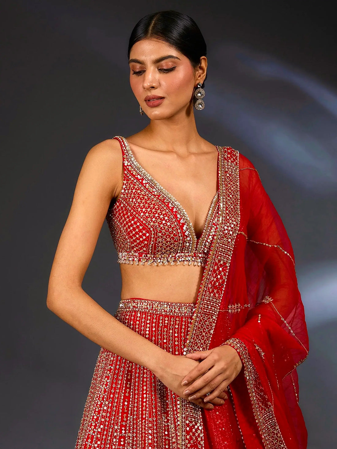 Charming Red Sequins Satin Wedding Wear Lehenga Choli With Dupatta