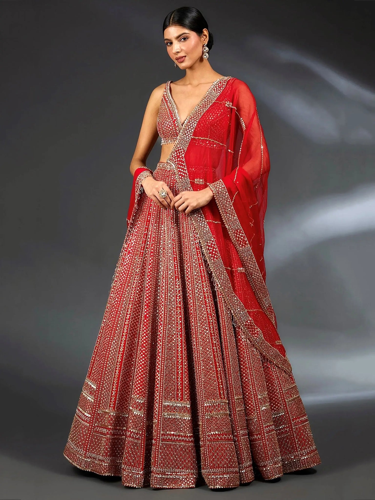 Charming Red Sequins Satin Wedding Wear Lehenga Choli With Dupatta