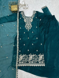 Elegant Teal Green Embroidered Silk Wedding Wear Sharara Suit