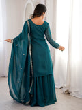 Elegant Teal Green Embroidered Silk Wedding Wear Sharara Suit