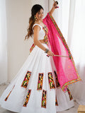 Lovely White Thread Work Rayon Navratri Special Lehenga Choli With Dupatta