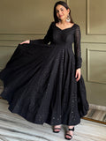 Enchanting Black Sequins Georgette Festival Wear Anarkali Pant Suit
