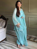 Spectacular Sky Blue Lace Work Silk Traditional Salwar Suit With Dupatta