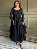 Enchanting Black Sequins Georgette Festival Wear Anarkali Pant Suit