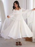 Attractive White Lace Work Silk Festival Wear Anarkali Suit With Dupatta