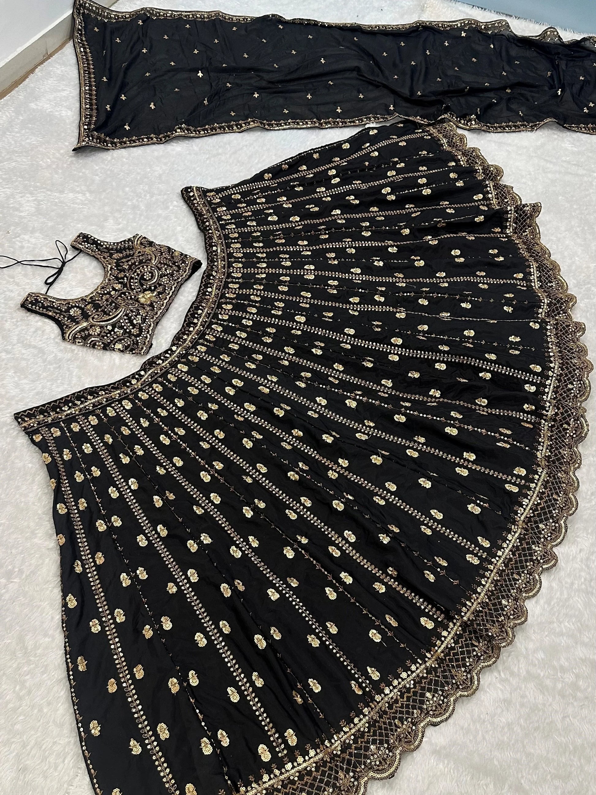Captivating Black Sequins Work Silk Festival Wear Lehenga Choli With Dupatta