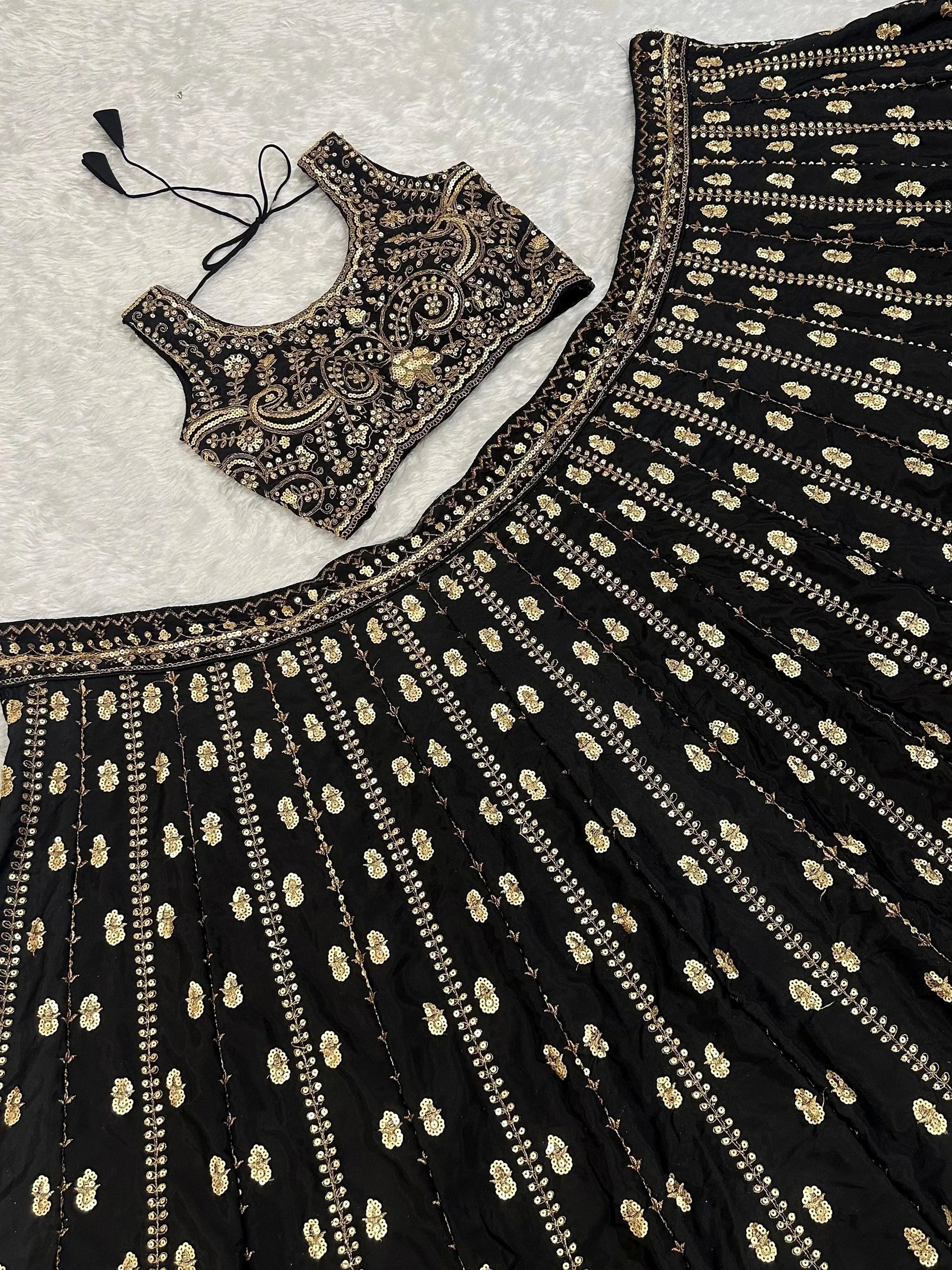 Captivating Black Sequins Work Silk Festival Wear Lehenga Choli With Dupatta