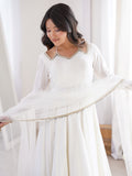 Attractive White Lace Work Silk Festival Wear Anarkali Suit With Dupatta