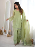 Charming Pista Green Lace Work Silk Festive Wear Salwar Suit