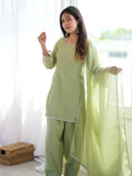 Charming Pista Green Lace Work Silk Festive Wear Salwar Suit