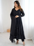 Classic Black Lucknawi Work Georgette Evening Wear Anarkali Suit