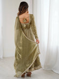 Gorgeous Olive Green Coding Embroidery Silk Mehendi Wear Anarkali Gown