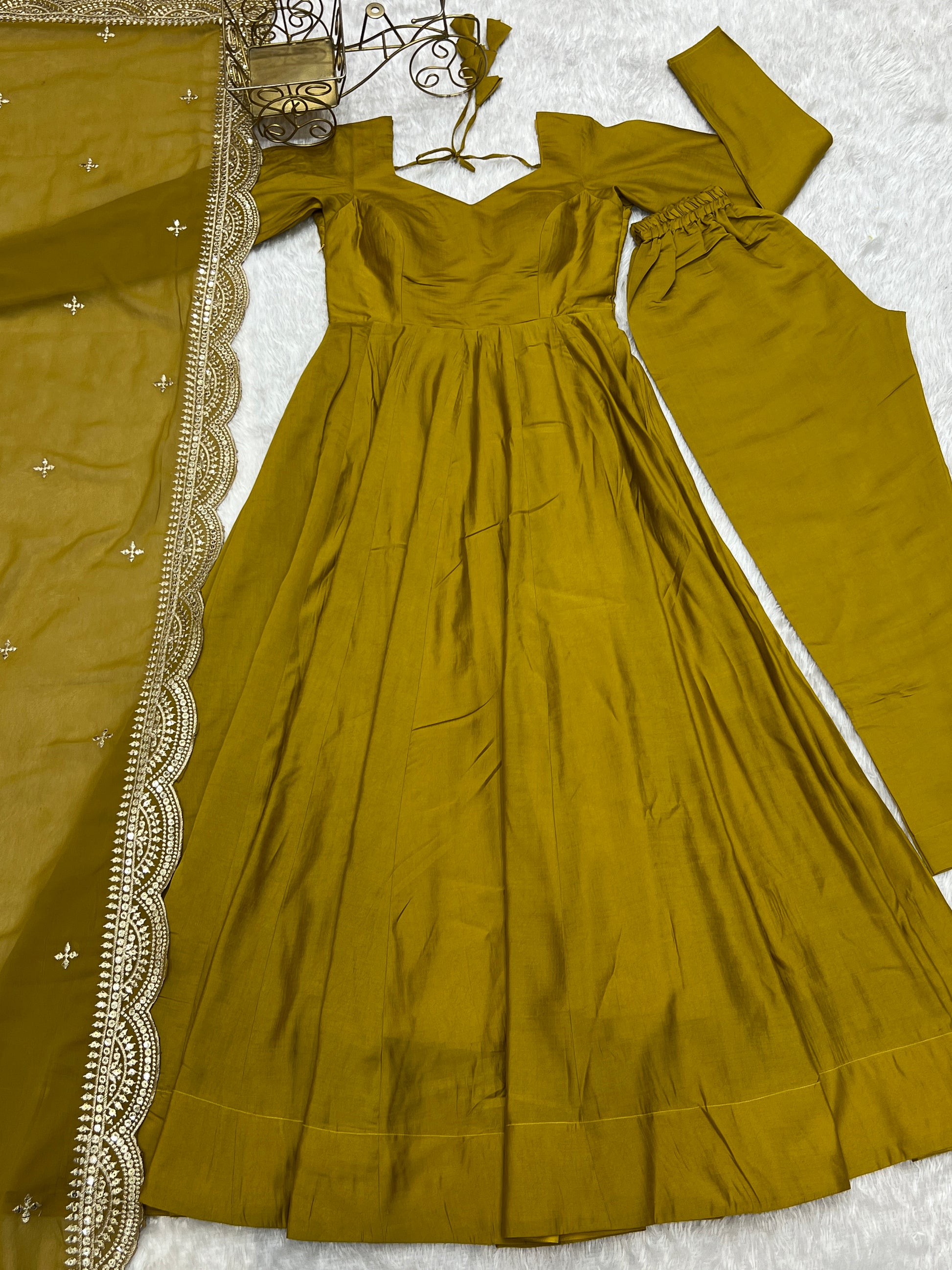 Marvelous Mustard Yellow Silk Festival Wear Anarkali Gown With Dupatta