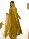 Marvelous Mustard Yellow Silk Festival Wear Anarkali Gown With Dupatta