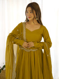 Marvelous Mustard Yellow Silk Festival Wear Anarkali Gown With Dupatta