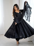 Classic Black Lucknawi Work Georgette Evening Wear Anarkali Suit