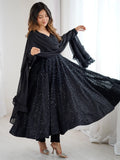 Classic Black Lucknawi Work Georgette Evening Wear Anarkali Suit