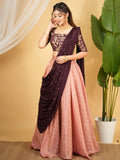 Glorious Pink Zari Weaving Banarasi Silk Traditional Lehenga With Blouse