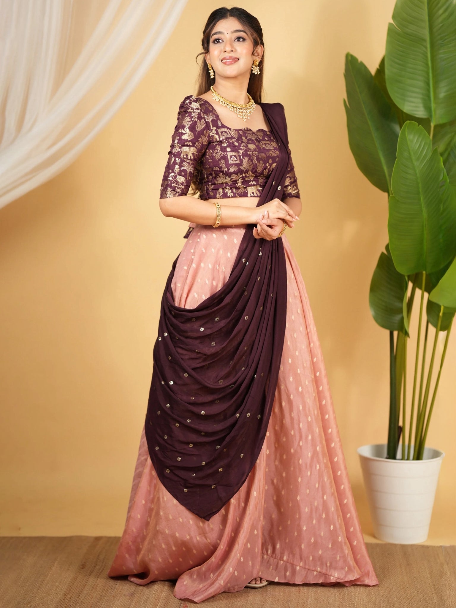 Glorious Pink Zari Weaving Banarasi Silk Traditional Lehenga With Blouse