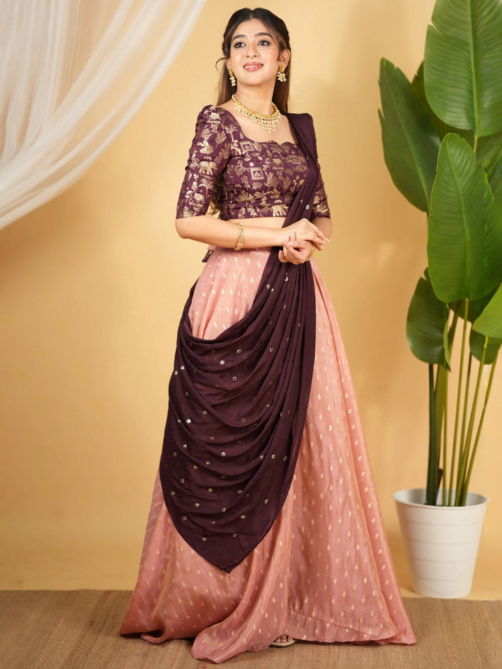 Glorious Pink Zari Weaving Banarasi Silk Traditional Lehenga With Blouse