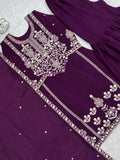 Sparkling Purple Embroidered Chinon Engagement Wear Sharara Suit
